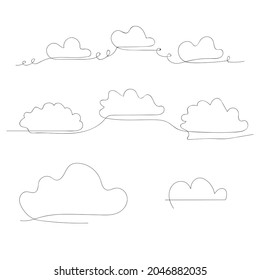 A set of clouds drawn in one continuous line on a white background