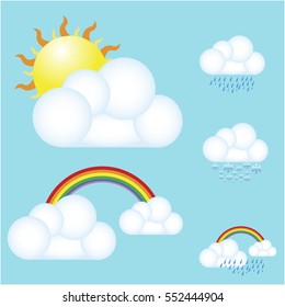 set of clouds in five kinds of weather illustration vector on blue square