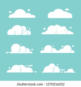 set of clouds flat cartoon. blue sky nature panorama with white cloud icon symbol concept. Vector flat cartoon illustration for web sites and banners design.