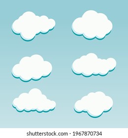 Set of clouds flat cartoon. blue sky nature view with white cloud icon symbol concept. Vector flat cartoon illustration for web sites and banners design.