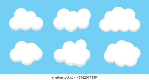 set of clouds flat cartoon. blue sky nature panorama with white cloud icon symbol concept. Vector flat cartoon illustration for web sites and banners design.