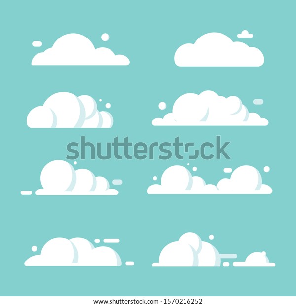 set of clouds flat cartoon. blue sky\
nature panorama with white cloud icon symbol concept. Vector flat\
cartoon illustration for web sites and banners\
design.