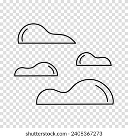 Set of clouds in flat style. Cloud icon. Outline balloon. Vector cartoon clipart on a transparent background.