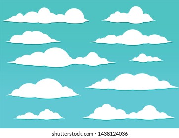 set of clouds with flat style and green background