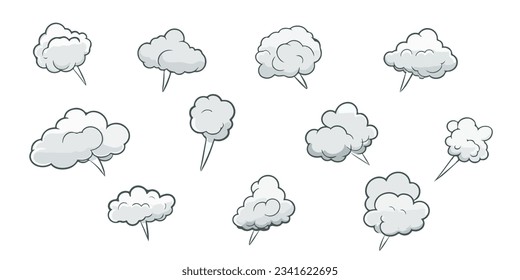 Conjunto de nubes. La niebla después de la explosión se prendió. Colección de la ilustración vectorial del humo. Ilustración del vector