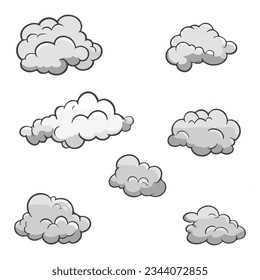 Conjunto de nubes. La niebla después de la explosión se prendió. Colección de la ilustración vectorial del humo.