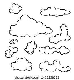 Set clouds hand drawn doodle vector isolated. 