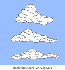 Set nubes dibujado a mano Vector de garabato aislado. 