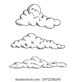 Set nubes dibujado a mano Vector de garabato aislado. 