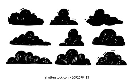 Set of clouds. Hand drawn sketch converted to vector