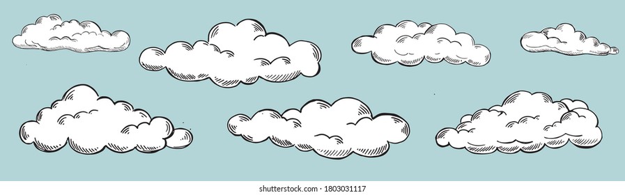 Set of clouds in hand drawn style.