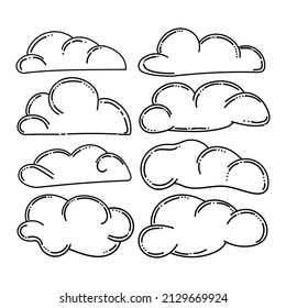 A set of clouds, hand-drawn elements in doodle style. Design Cloud, vector icon. Simple vector elements. Cute vector illustration.