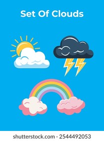 set of clouds illustration on blue canvas