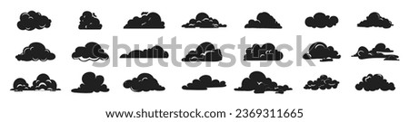 A set of clouds illustration in the sky in black silhouette. Cloud icon, cloud shape