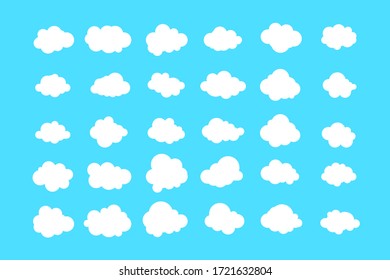 Conjunto de nubes. Nubes aisladas de fondo azul. Ilustración vectorial.