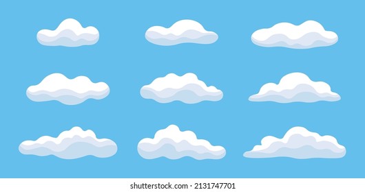 
Set of clouds isolated on blue background.Vector illustration. Cute cartoon clouds.Abstract vector set of clouds.Vector flat cartoon illustration for design of posters and banners.White cloud symbol 