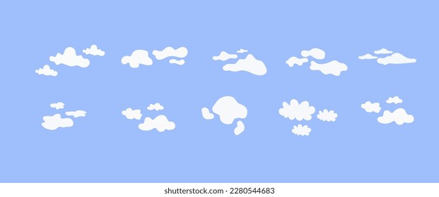 Set of Clouds Isolated on Blue Sky Panorama Vector Collection, Abstract White Cloudy, Simple, Realistic Elements
