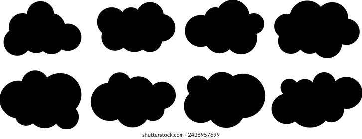 Wolkensatz isoliert auf blauem Hintergrund. Vektorgrafik.