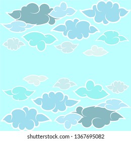 Set of clouds in Japanese style and blue sky. Vector illustration flat style for design poster, banner, flyer.