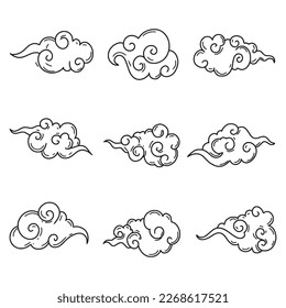 set of clouds in japanese style, vector illustration