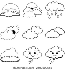 Set of Clouds line art icon vector illustration design