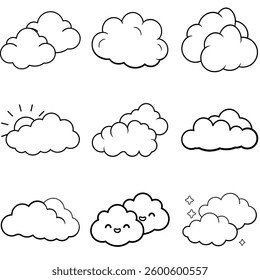 Set of Clouds line art icon vector illustration design