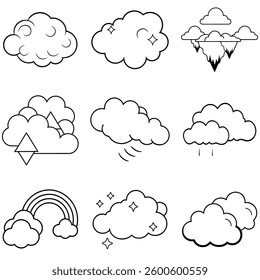 Set of Clouds line art icon vector illustration design