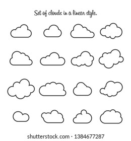 Set Of Clouds In A Linear Style. Cloud In Line Or Outline. Vector Illustration