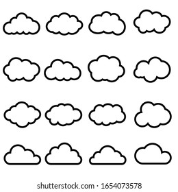 Set Of Clouds In A Linear Style. Cloud In Line Or Outline Collection. Vector Illustration.