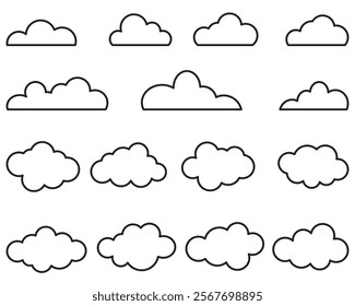 Set of clouds in a linear style. Cloud in line. Vector illustration
