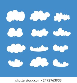 Set with clouds, on blue background. Vector