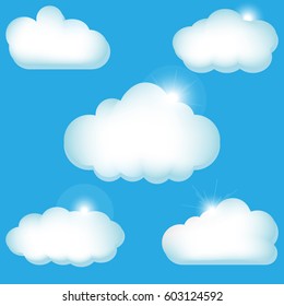set of clouds on blue background
