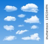 Set of Clouds on  blue sky. Vector illustration