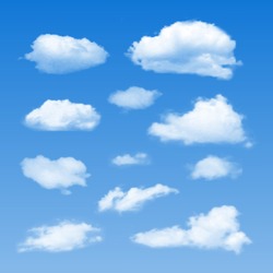 Set Of Clouds On  Blue Sky. Vector Illustration