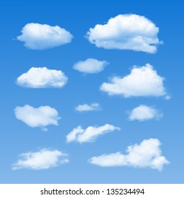 Set of Clouds on  blue sky. Vector illustration