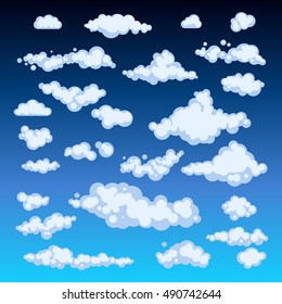 Set of Clouds on blue sky. Vector illustration art