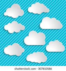 set of clouds on a blue striped background