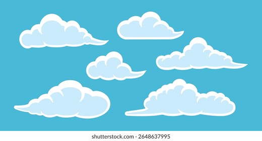 A set of clouds on a light blue background. Vector illustration.