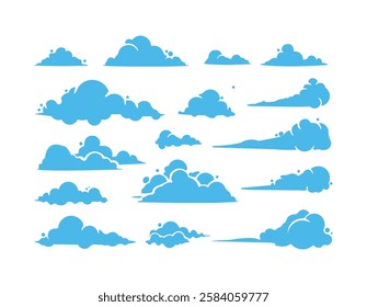Set of clouds on white background Cartoon cloud in a flat design Render soft round cartoon fluffy