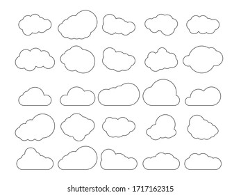 Set of clouds. Outline clouds isolated on white background. Vector illustration.