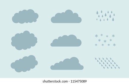 Set Of Clouds, Rain, Rain Drops, Vector Illustration