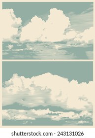 set of clouds, retro engraving style. vector illustration