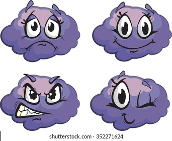 set of clouds - sad, happy, angry, wink