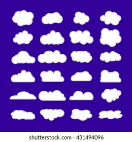 Set of clouds with shadows isolated on blue background. Flat icon app. Element for advertising and promotional message. Vector illustration for your design and business