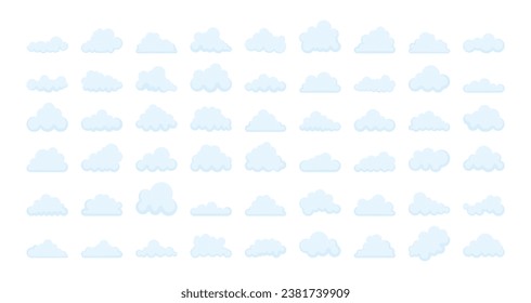 Conjunto de siluetas de nubes. Resumen conjunto de nubes blancas. Ilustración de material vectorial