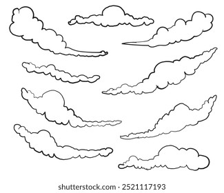 Set clouds sketch hand drawn doodle vector isolated on white background. 
