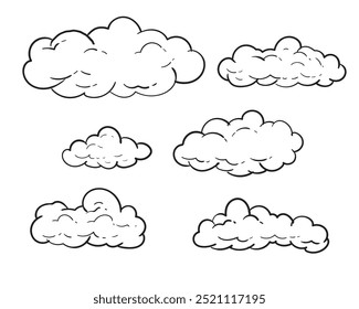 Set clouds sketch hand drawn doodle vector isolated on white background. 
