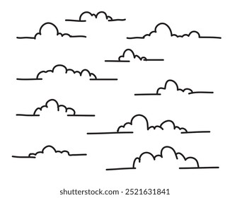 Set clouds sketch hand drawn doodle vector isolated on white background. 
