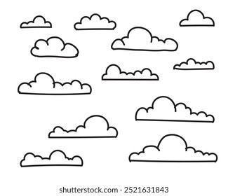 Set clouds sketch hand drawn doodle vector isolated on white background. 
