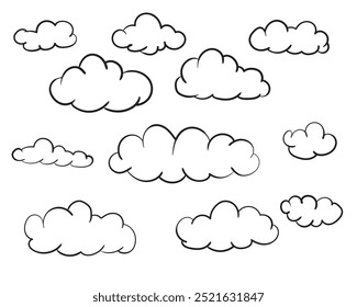 Set clouds sketch hand drawn doodle vector isolated on white background. 
